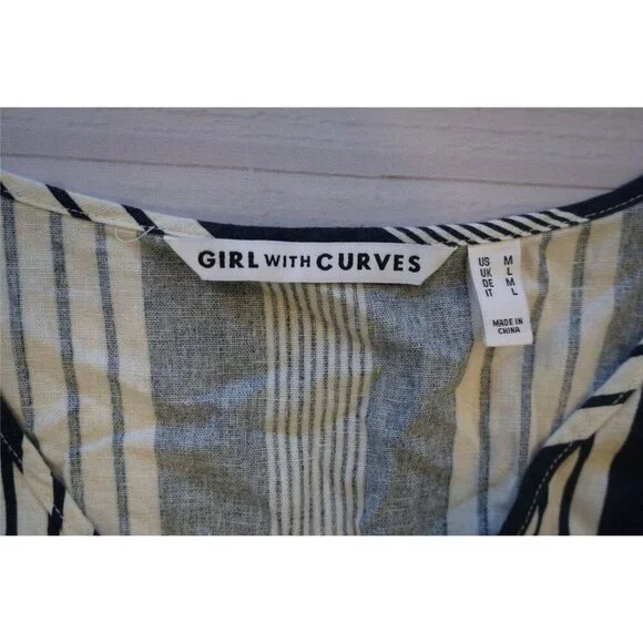 Girl With Curves Black & White Striped Belted Midi Dress - Size M - Picture 2 of 9